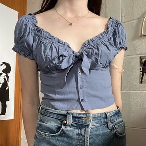 Kendall & Kylie button-up tie front crop top.